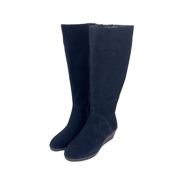 Aerosoles Binocular Women SZ 7W Black Suede Leather Knee Boots-2.5” Wedge Heels - Picture 8 of 16